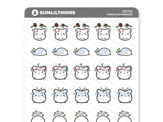 Lil' Hamster Headache Migraine Stickers